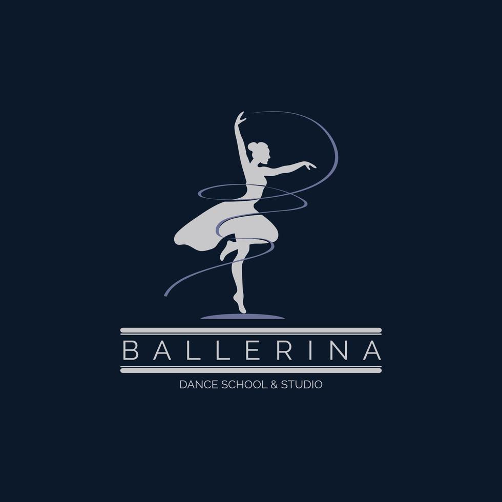 Ballerina dance school and studio in ballet motion dance style logo template design vector for brand or company and other