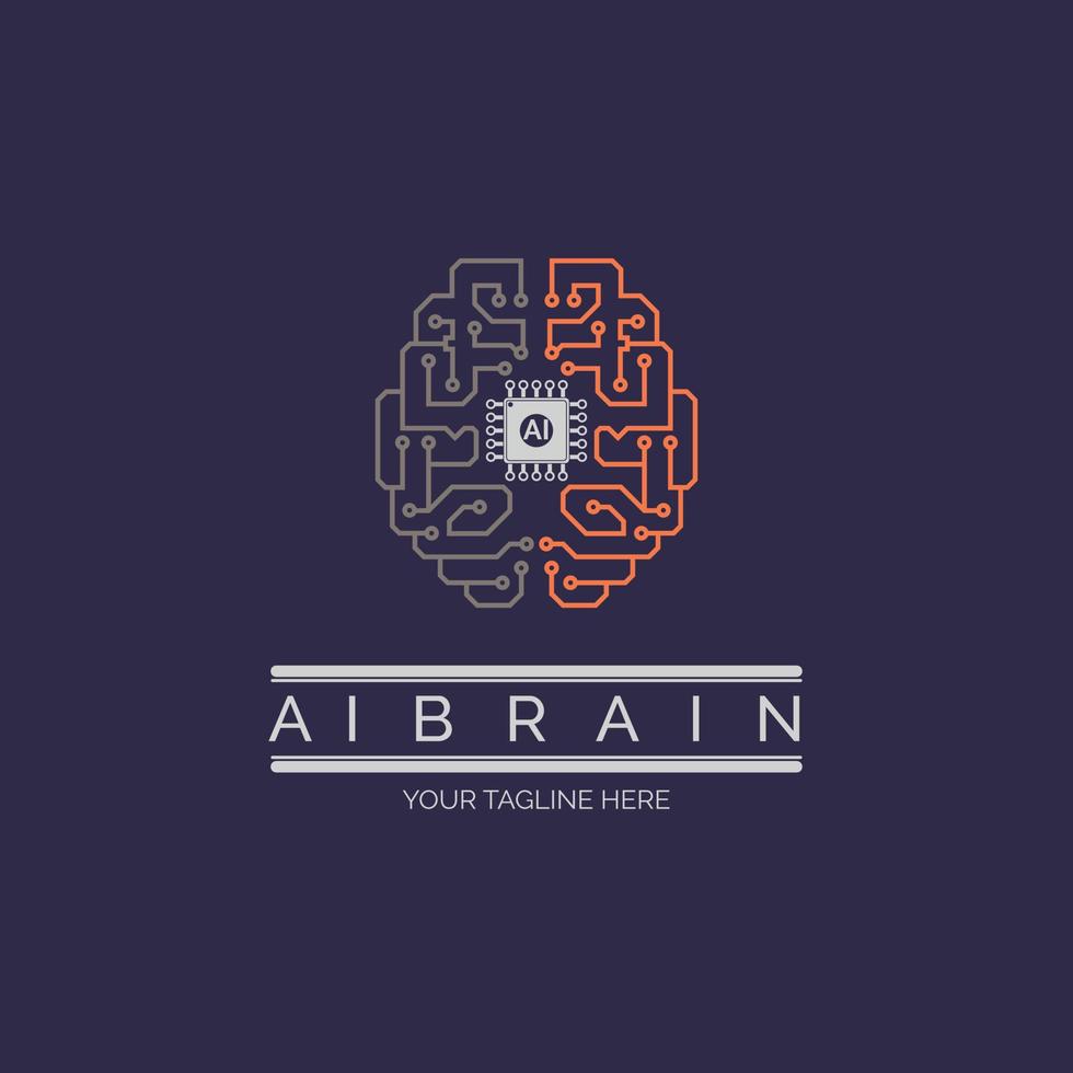 Brain AI Integrated Circuit microchip CPU ai smart chip logo design template for brand or company and other vector