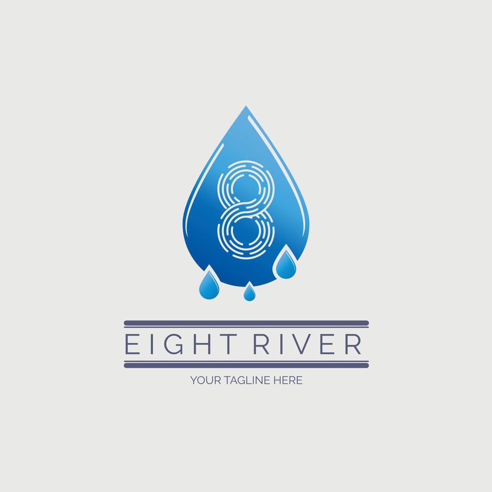 Number 8 eight river waterdrop logo template design for brand or company and other vector