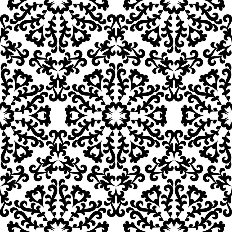 Black and white seamless floral pattern. Vintage ornament with swirls. Mandala background. For wallpaper, wrapping, textile. vector