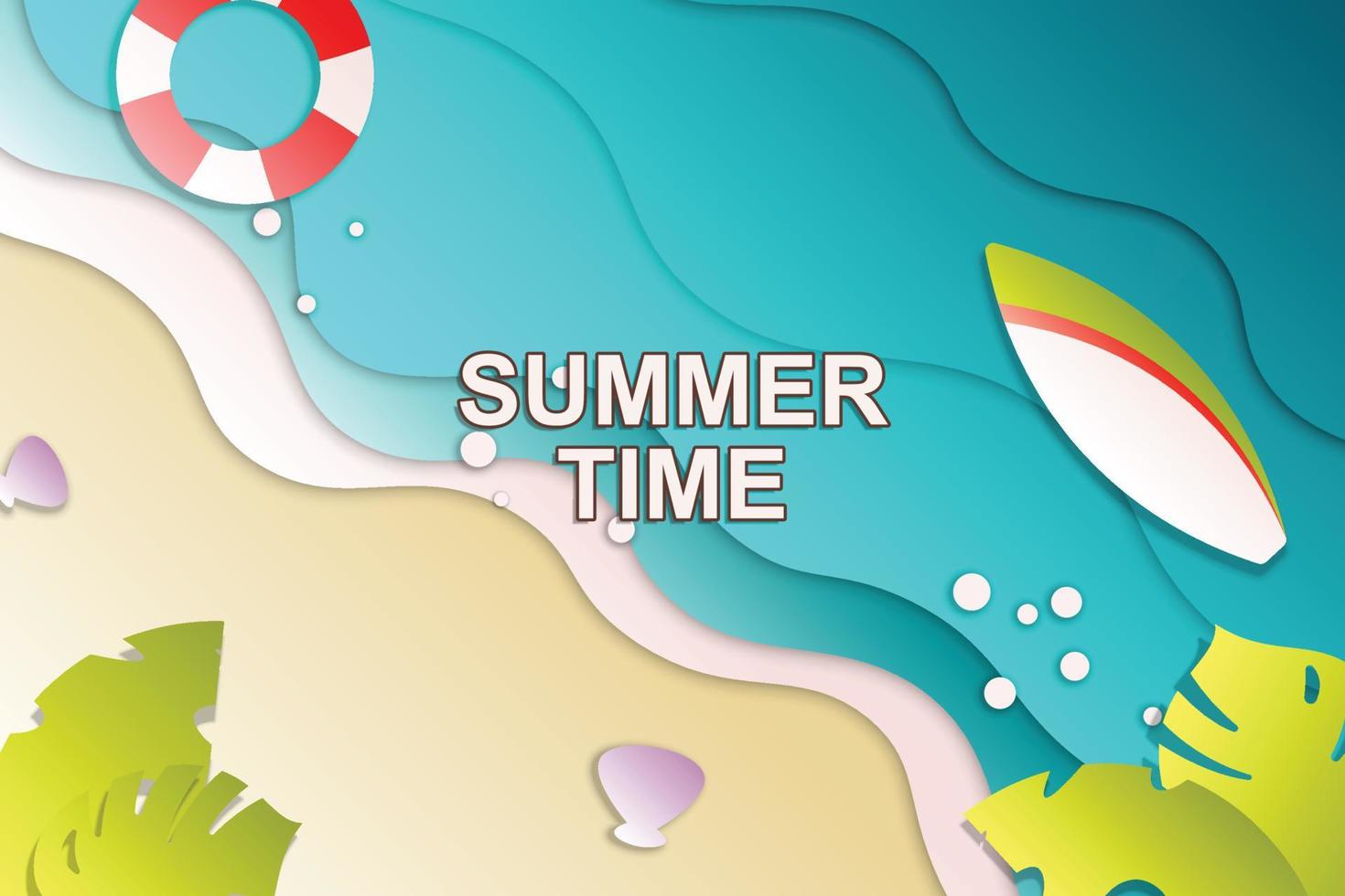 Summer time background with paper style. vector