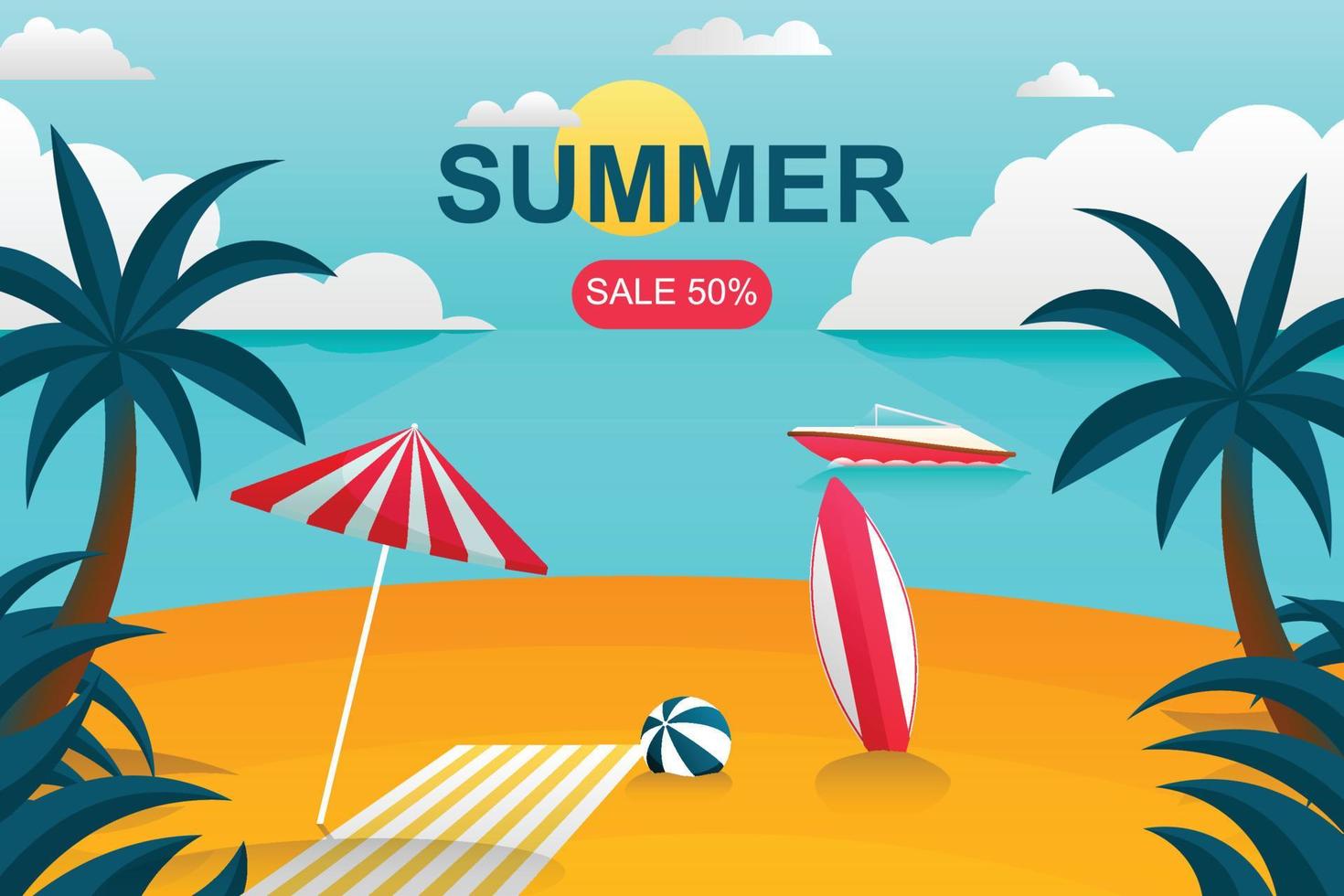 Summer sale with gradient beach background. vector