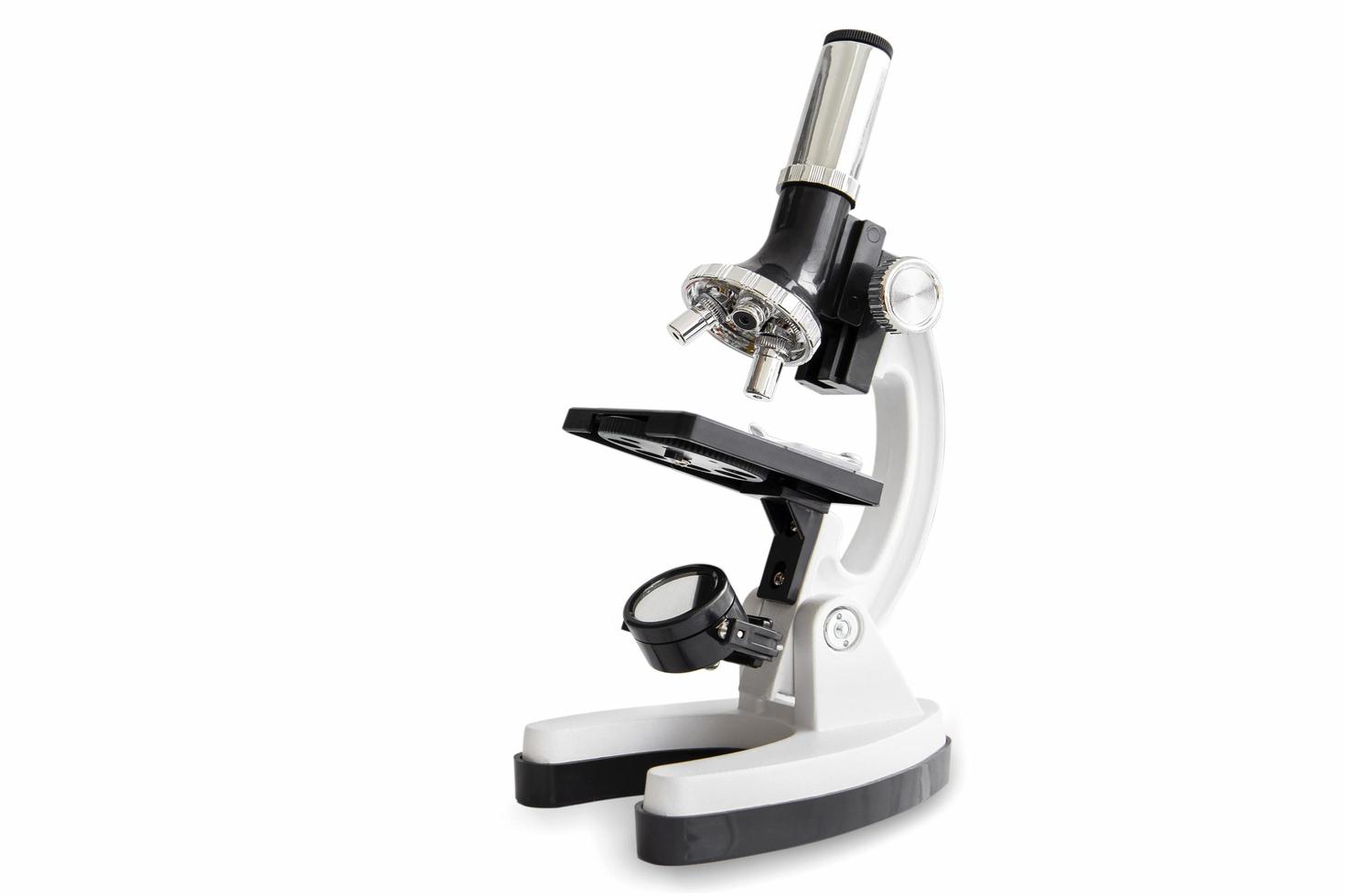 Microscope for laboratory research isolated on white background photo