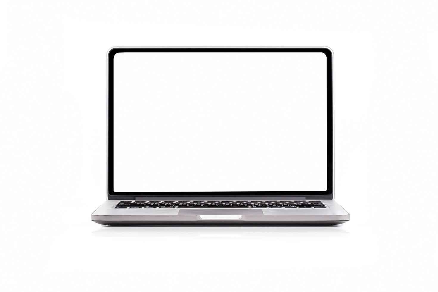 Laptop computer with blank screen isolated on white background photo