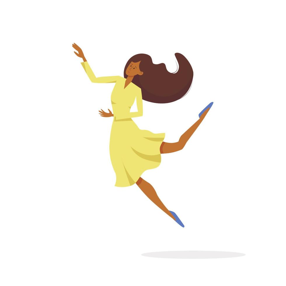 mujer negra saltando feliz aislada en blanco. ilustración de vector de mujer flotante