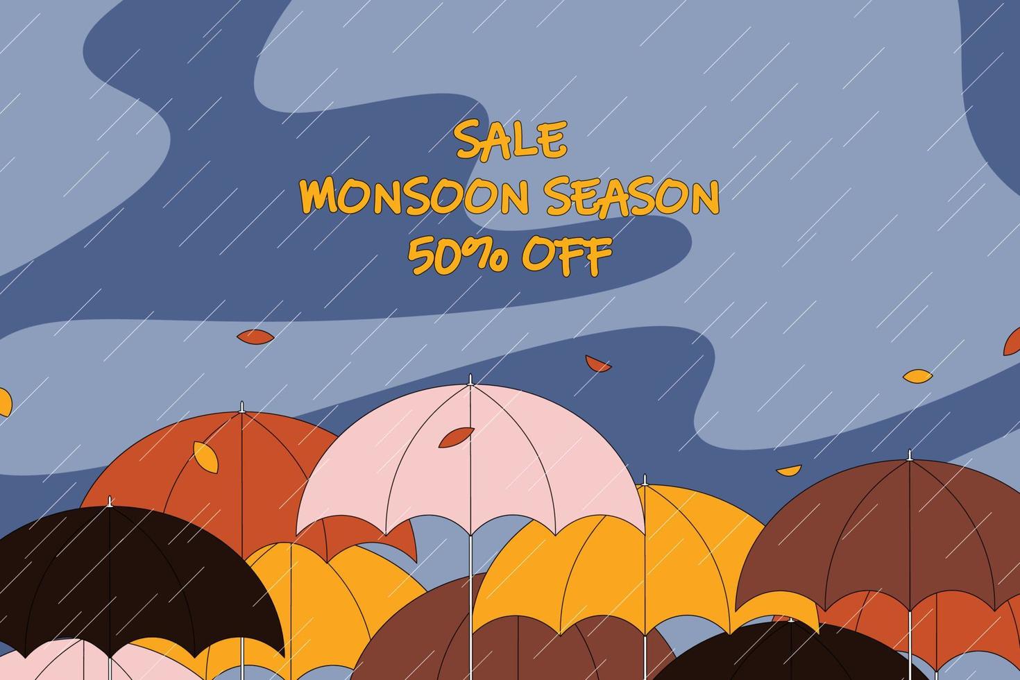 Monsoon sale background with flat style. vector