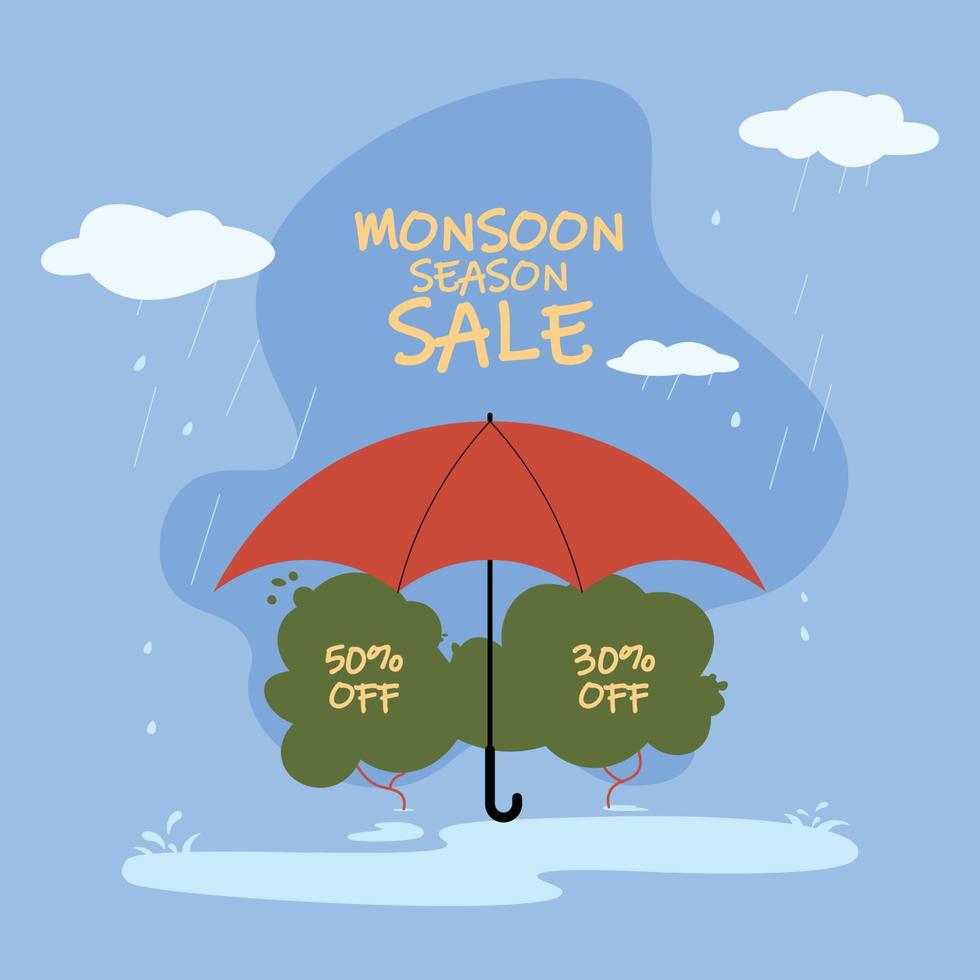 Monsoon sale background with flat style. vector