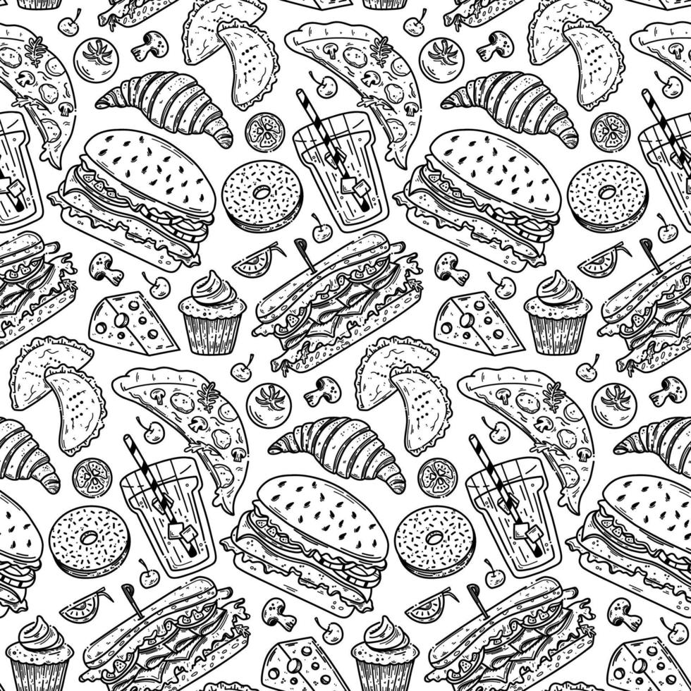 Vector fast food pattern perfect for package design. Fast food seamless background