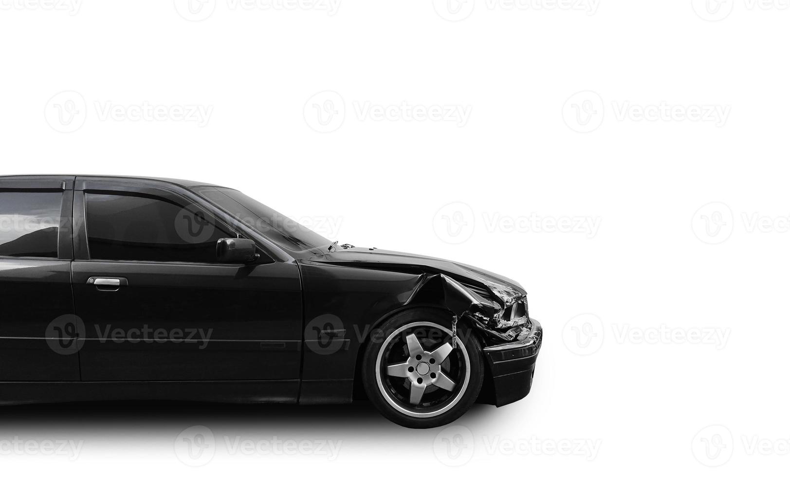 Car crash accident isolated on white background. Broken headlight. photo