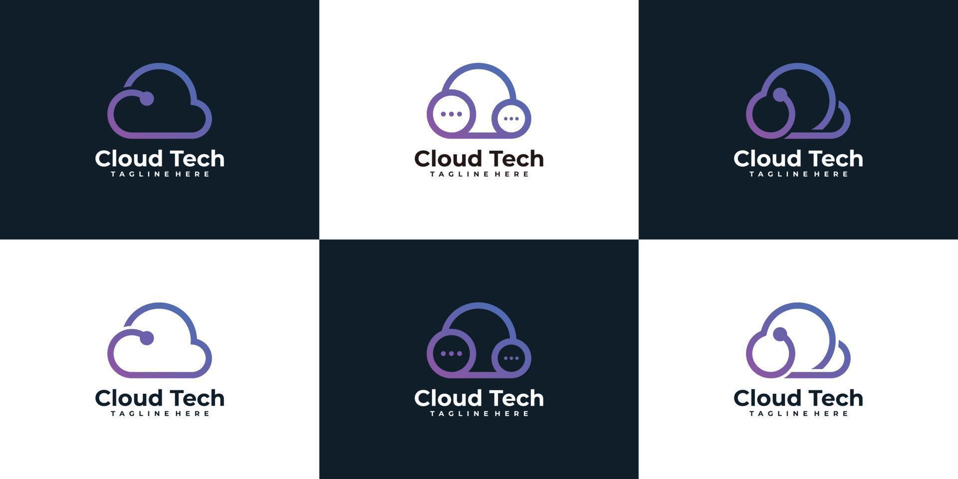 Set of technology cloud logo design collection connection communication digital vector