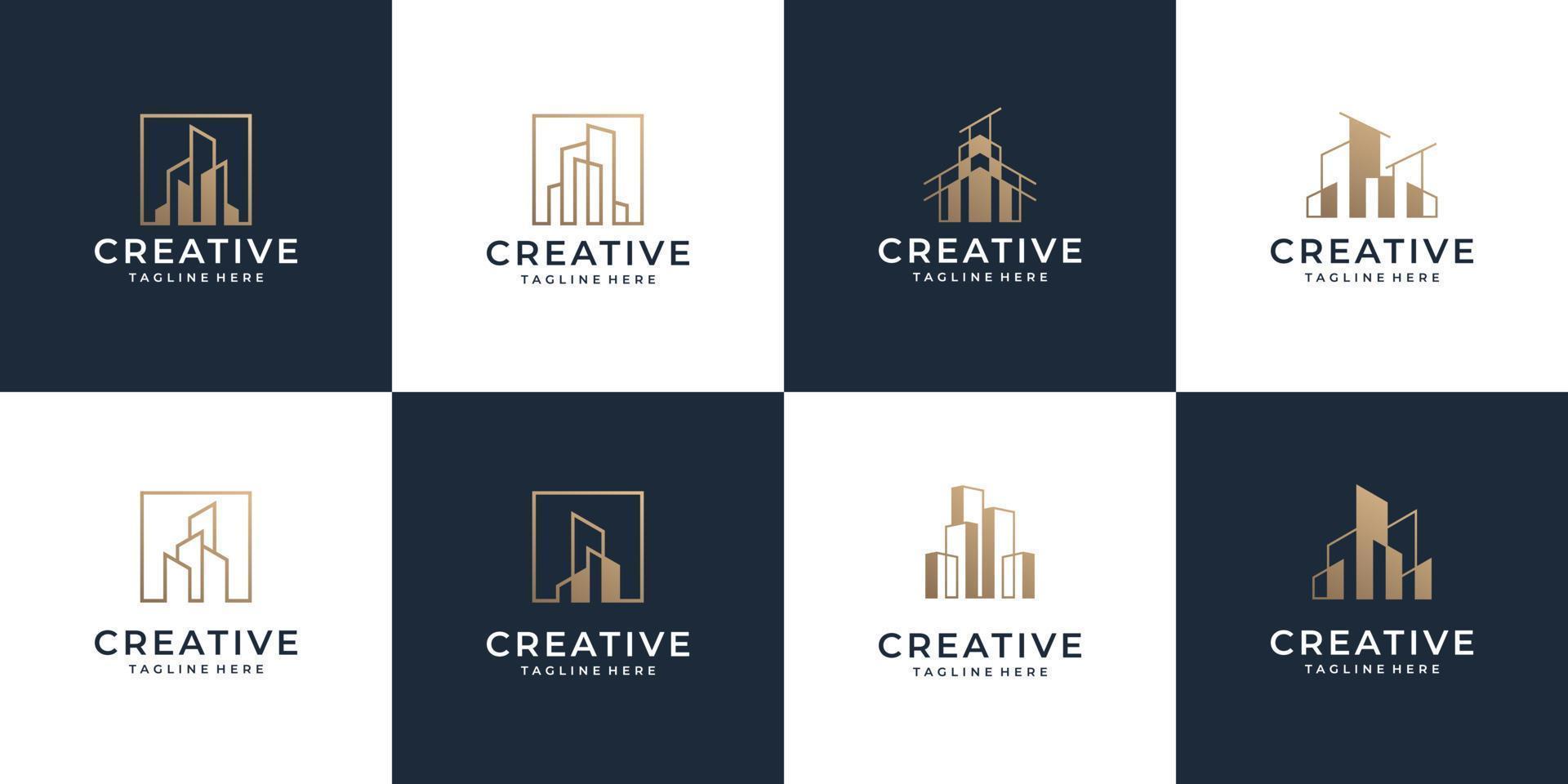 Set of gold architecture logo corporate collection vector