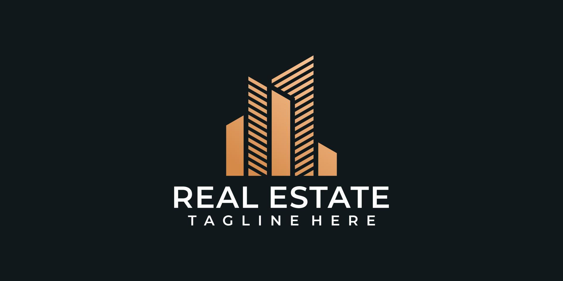 Golden creative real estate construction house residential logo architecture property vector