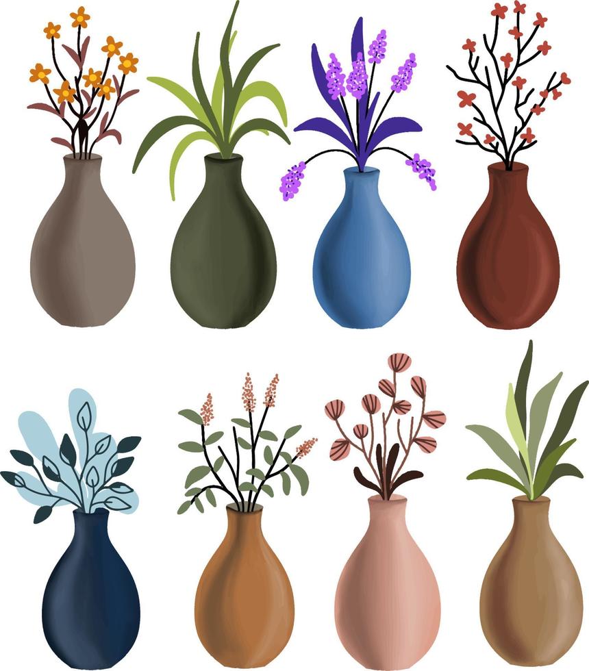 un conjunto de plantas minimalistas en florero vector