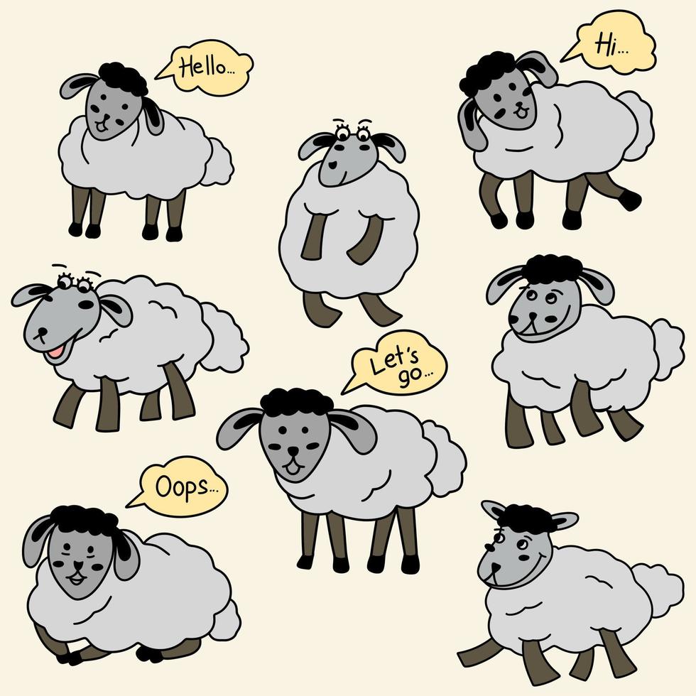 a set of cute sheep illustration vector