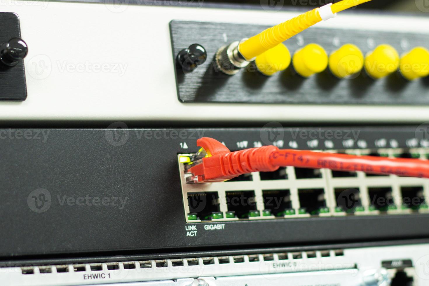 The network cables to connect the port of a switch to connect internet network, concept Communication technology photo