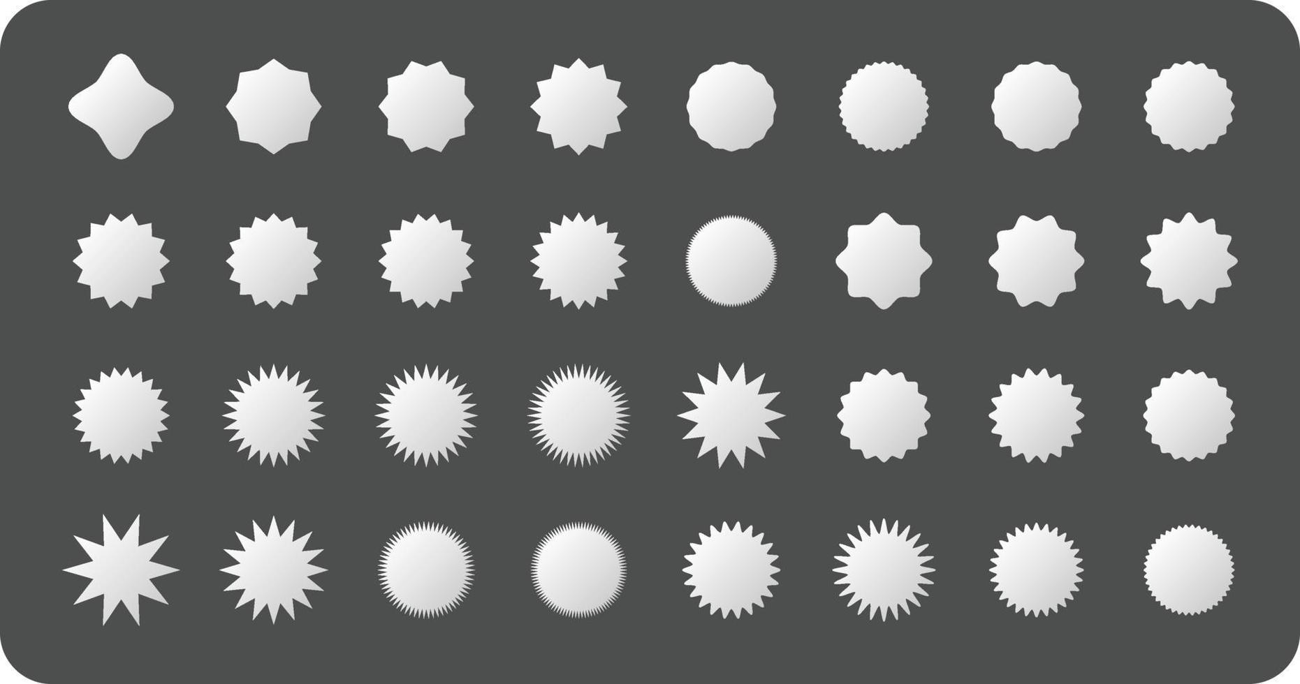 conjunto de etiquetas de explosión de estrellas blancas con fondo oscuro vector