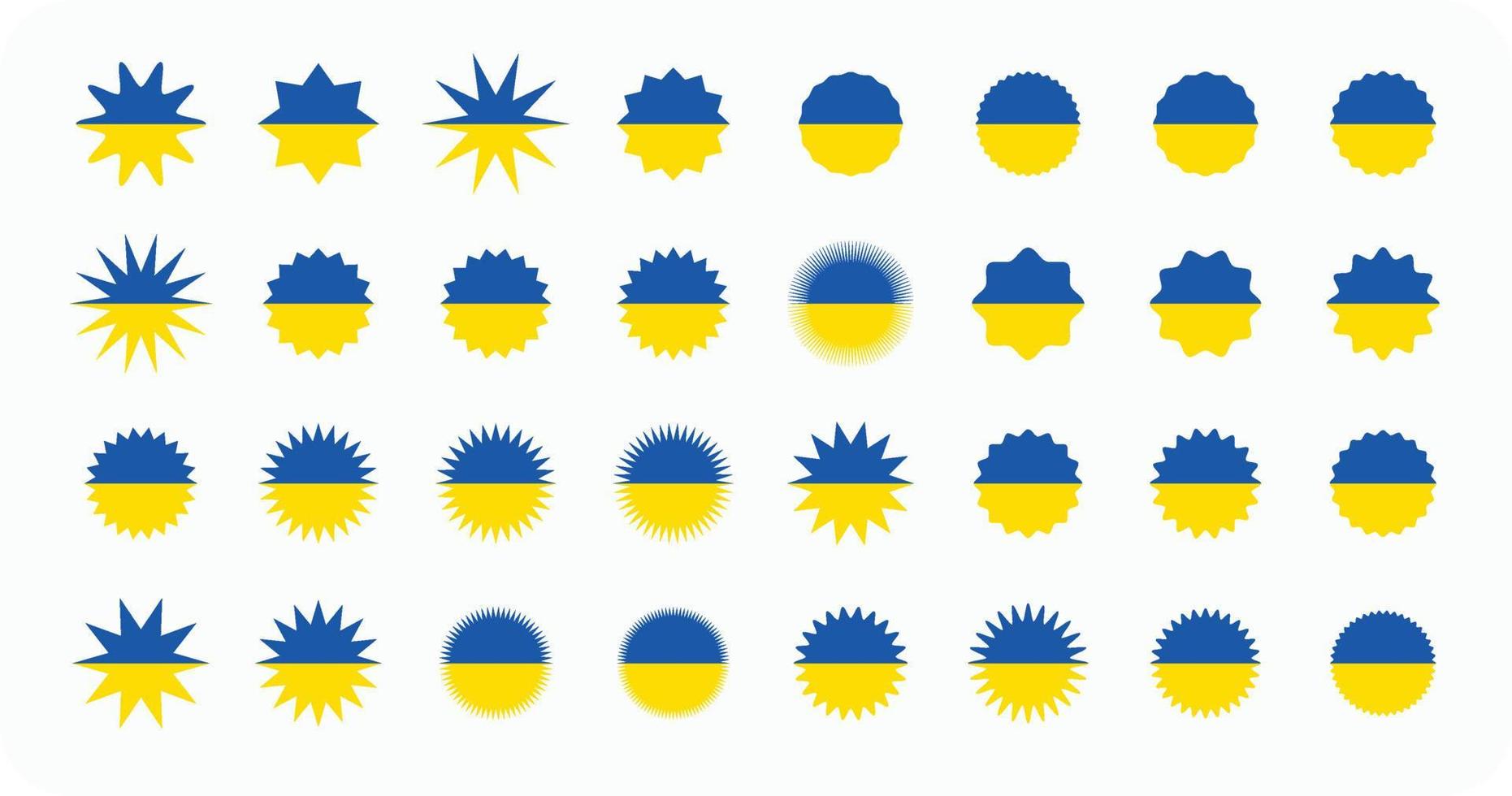 Flag of Ukraine. blue and yellow isolated starburst badges. vector