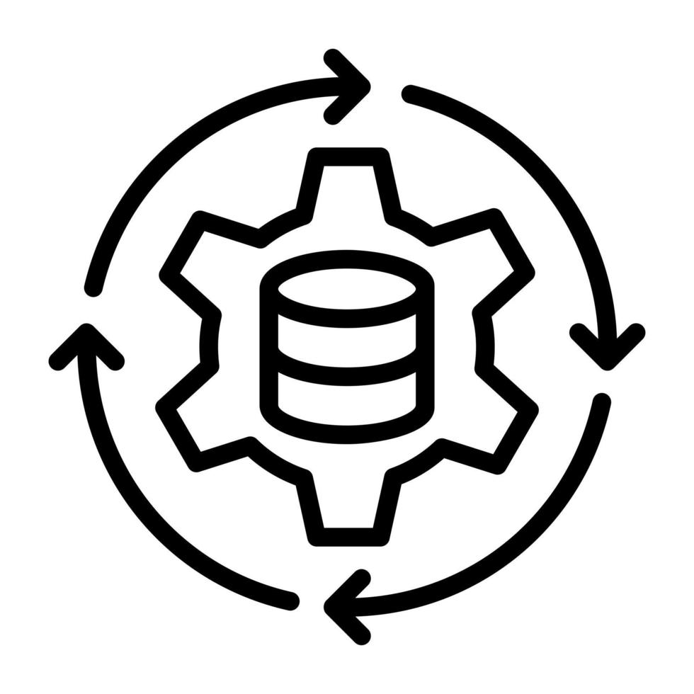 Server with cog and arrows, linear icon of db update vector