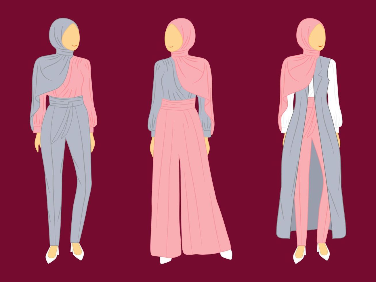 Set of collection hijab girl wear modern and latest clothes vector