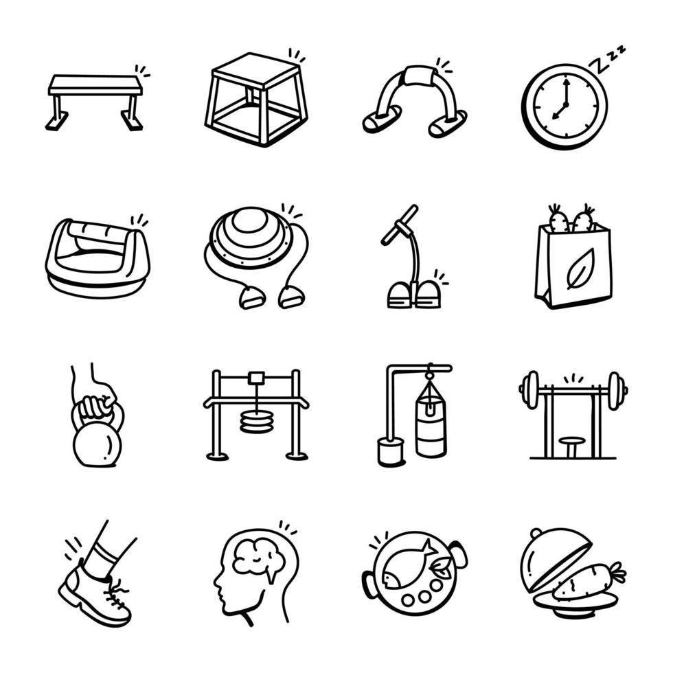 Exercise Accessories Hand Drawn Icons vector