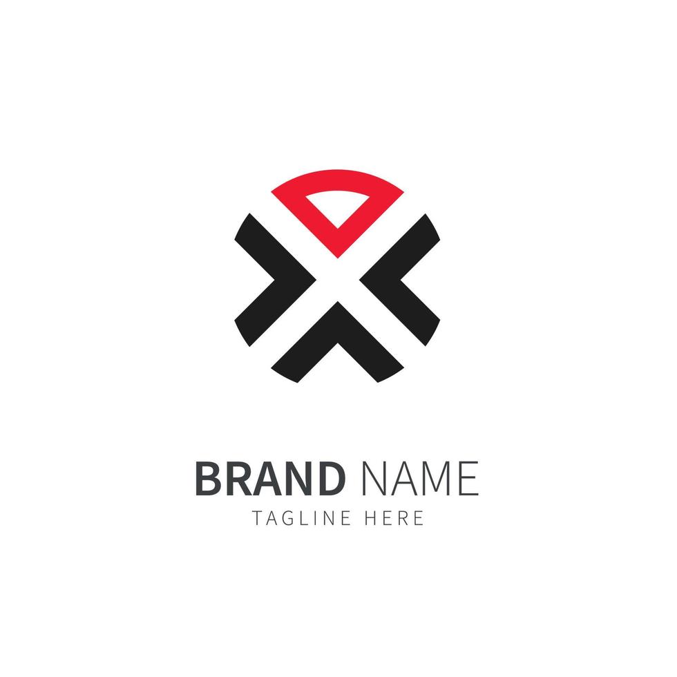 abstract X logo with red color on top icon design template vector