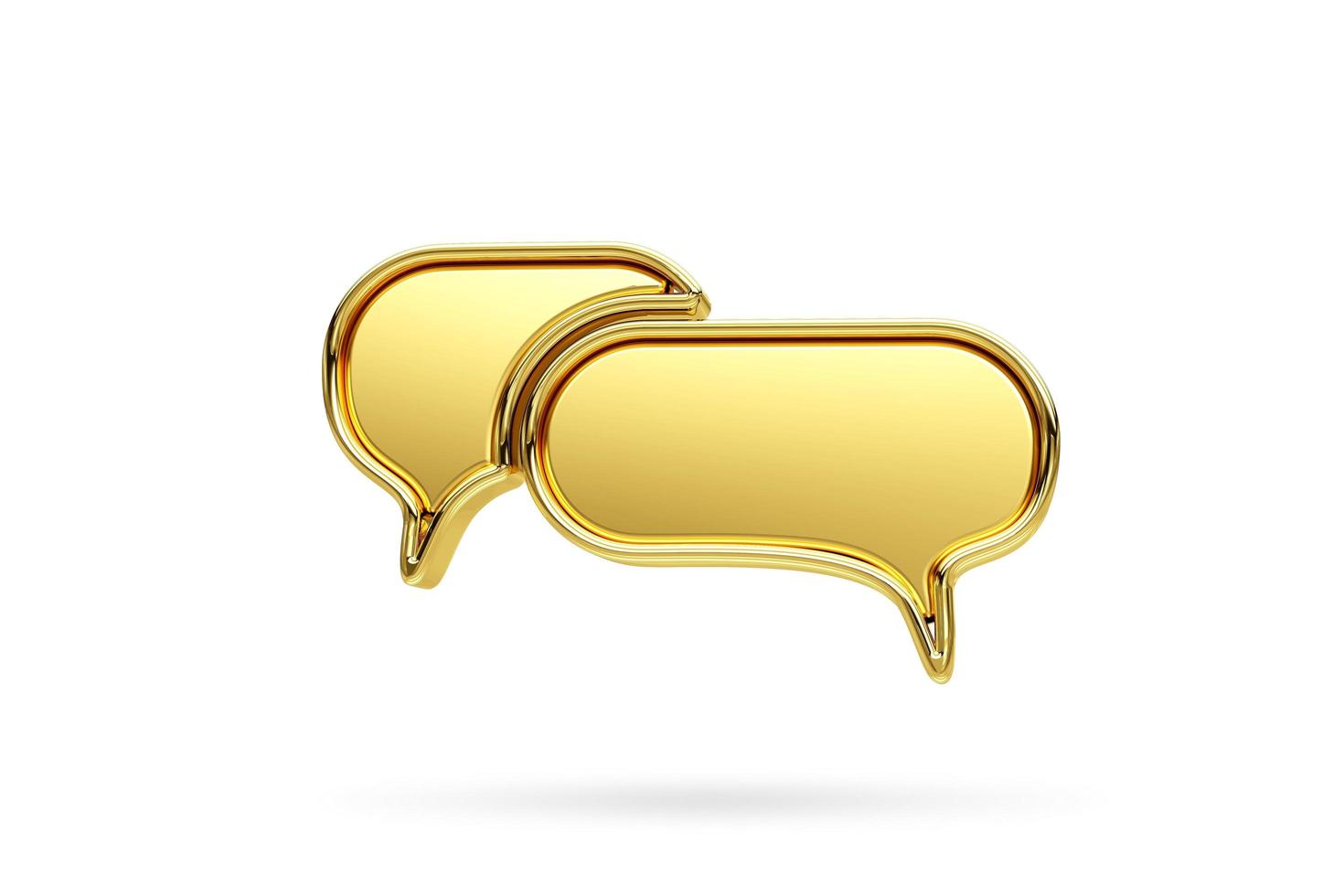 Two blank gold speech bubble pin isolated on white background. Social media notification speech bubble icon. 3D rendering photo