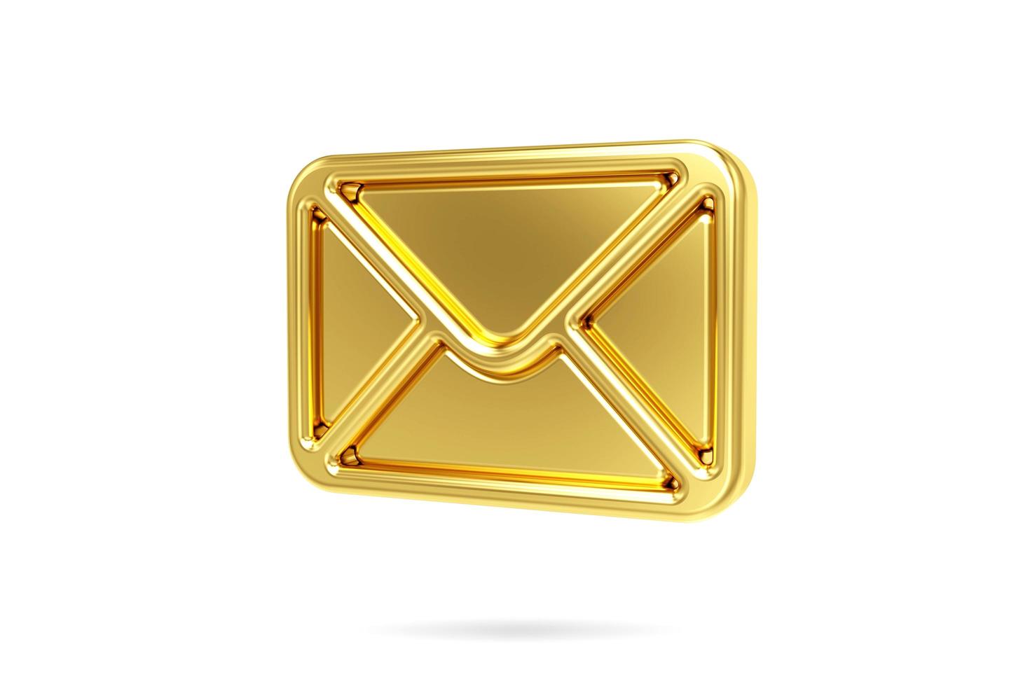 3d gold mail icon isolated on white background. Envelope sign. Email icon. Letter icon. 3D rendering photo