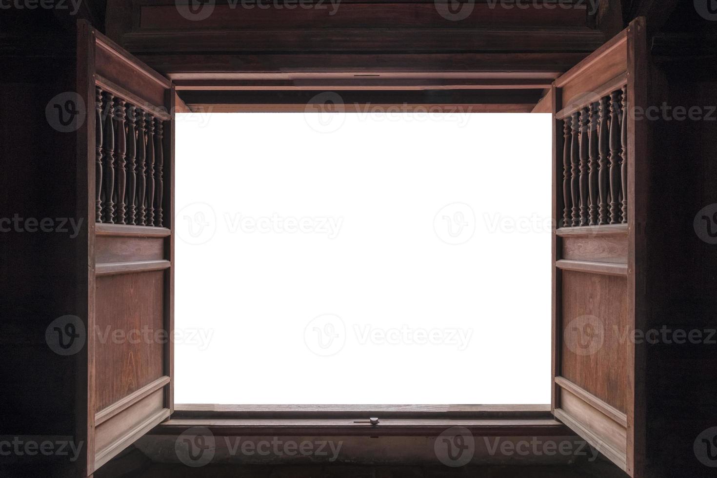 Open old wooden door and white background photo