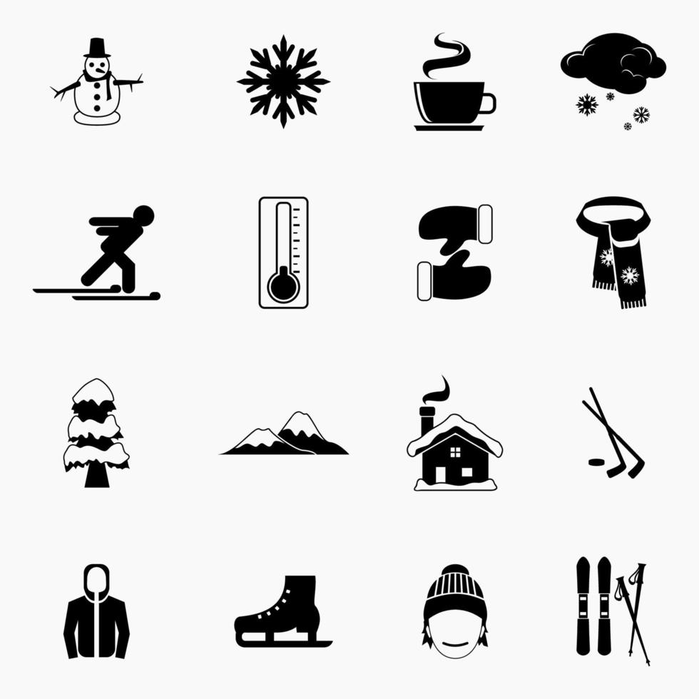 Editable Vector Set of Winter Icons Illustration in Flat Monochrome Style
