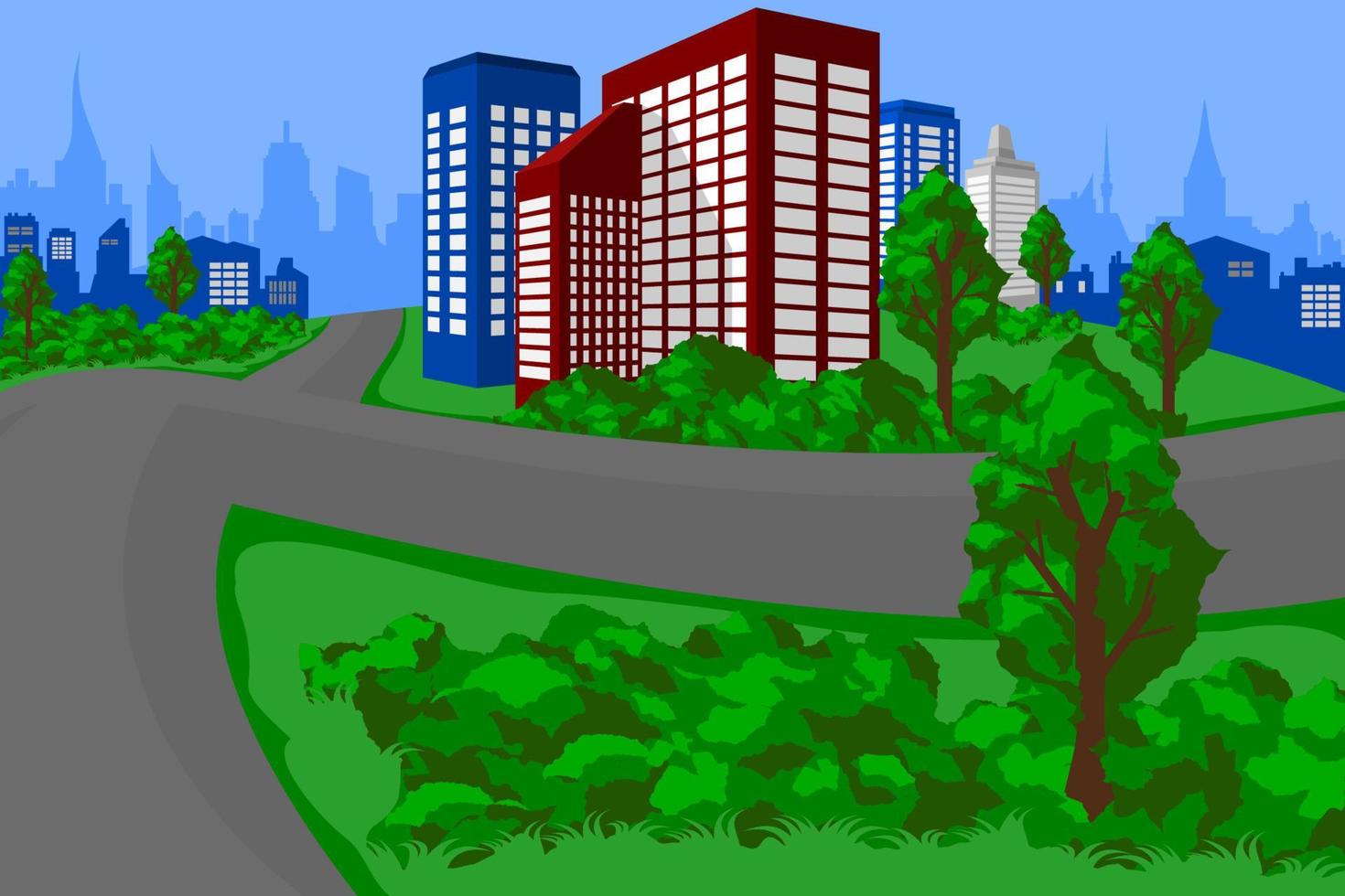 vector editable del paisaje de la ciudad con un entorno verde para la ilustración relacionada con el entorno de la vida urbana