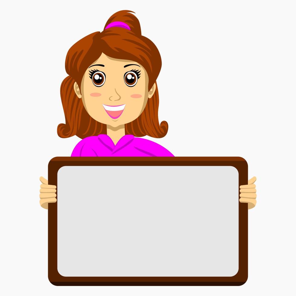 Editable Vector Illustration of Little Girl Holding Blank Signboard for Text Background