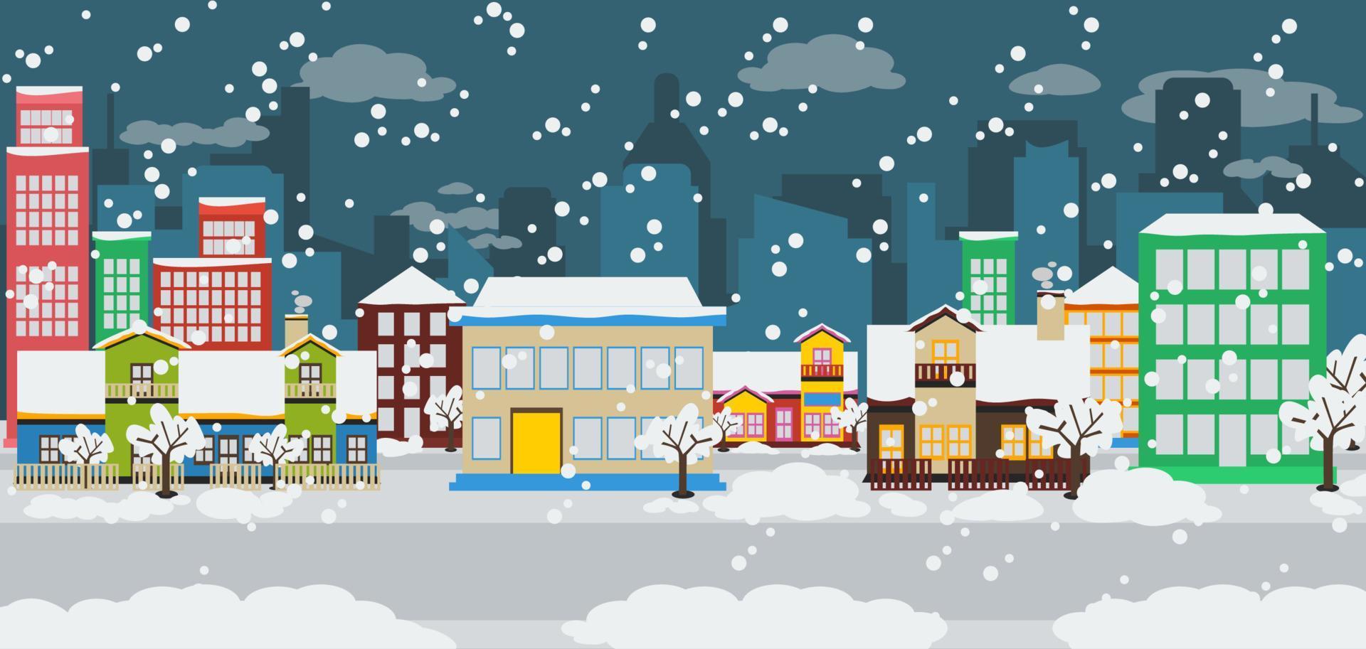 ilustración vectorial editable de una ciudad en temporada de invierno en estilo plano vector