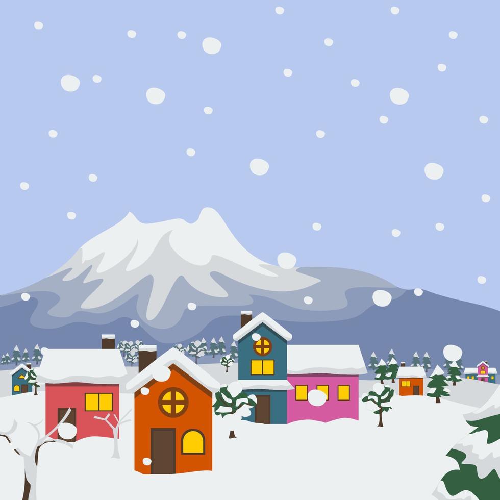 Editable Vector Illustration of A Village in Winter Season in Flat Style