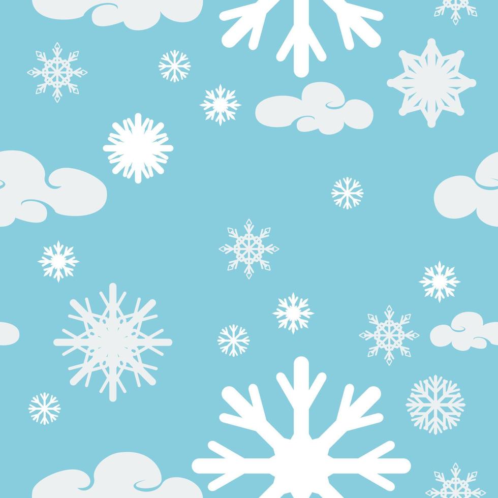 Editable Seamless Pattern Vector of Snowflakes and Clouds