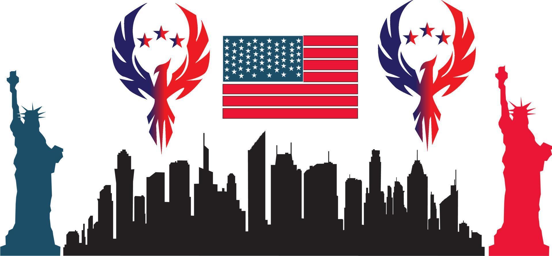 Statue of liberty with flag usa and eagle. vector