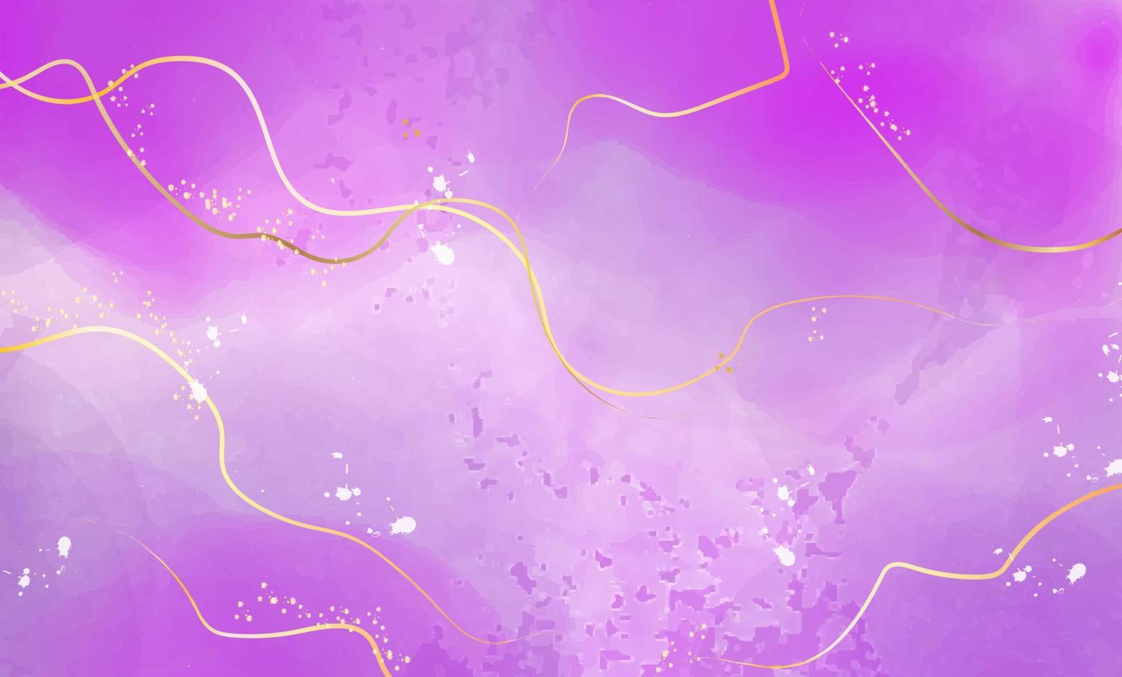 Purple liquid watercolor background with golden stains vector