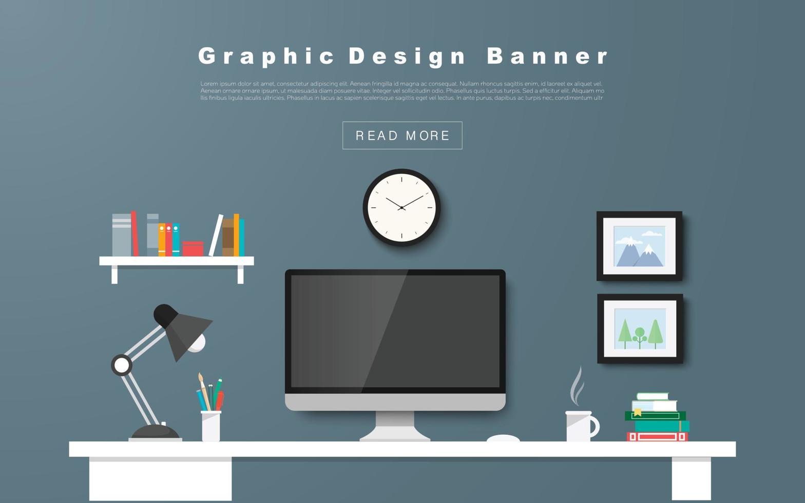 Desk with computer, documents and stationery. Workplace for the business and education. Flat design illustration for web design, flyers and presentations vector