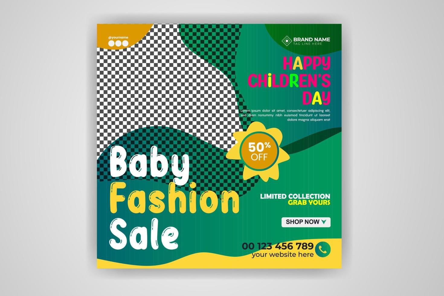 Baby Kids Fashion Sales Banner Childrens Day Social Media Post Template Design Free Download vector
