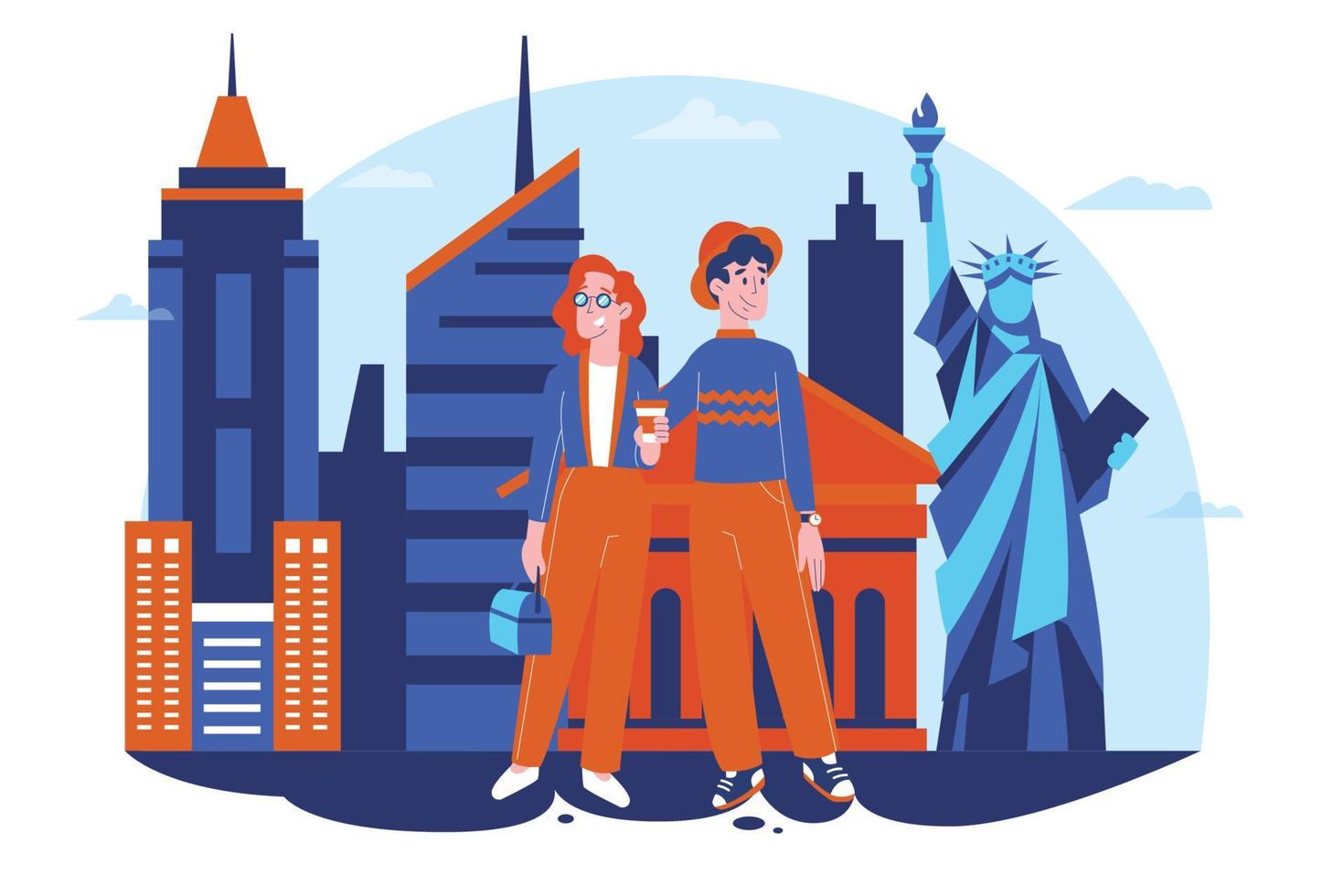 Couple of Friends On Vacation to New York Illustration vector