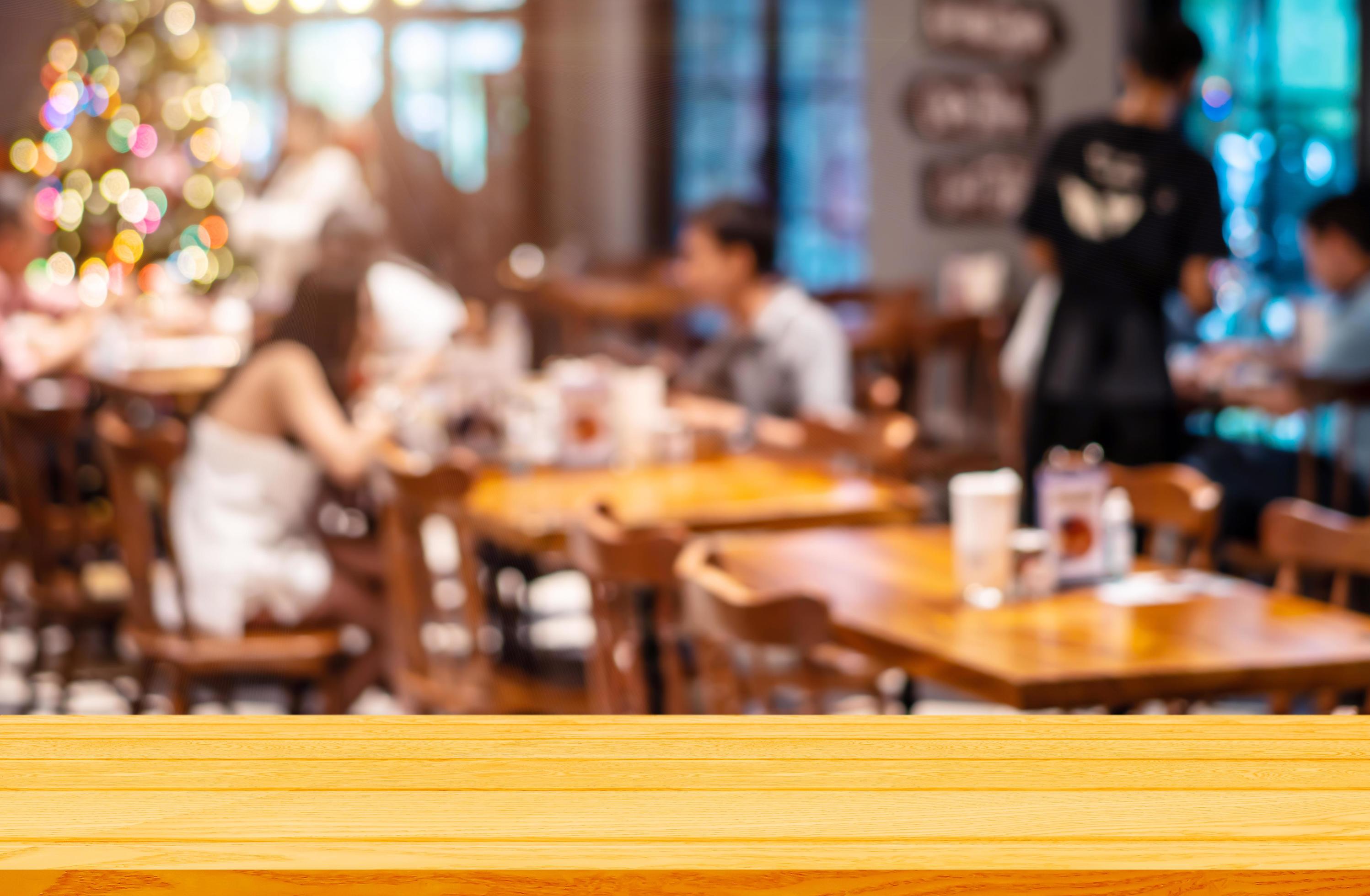 Empty wooden table background of free space for your on blur cafe restaurant  in dark background, For montage product display 8063592 Stock Photo at  Vecteezy