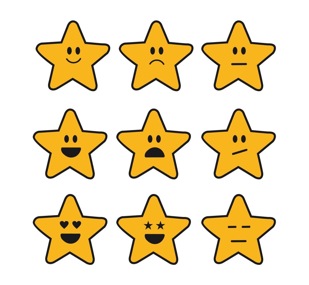 diseño de conjunto de iconos de forma de estrella con expresión vector