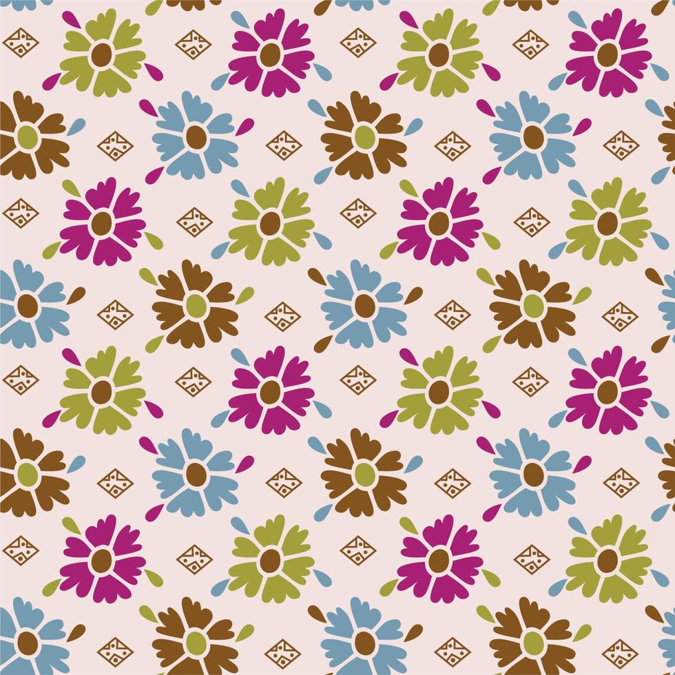 Abstract floral vector pattern four color textile design