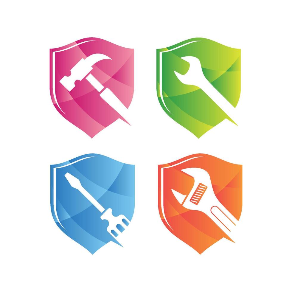 Colorful tools with shield vector icons