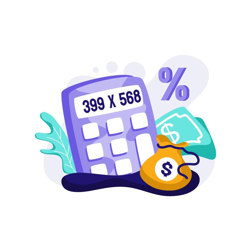 vector de ilustración de icono de calculadora de pago para transacción, bolsa de dinero, porcentaje, concepto de finanzas financieras, mercado, perfecto para ui ux, aplicación móvil, web, folleto, publicidad