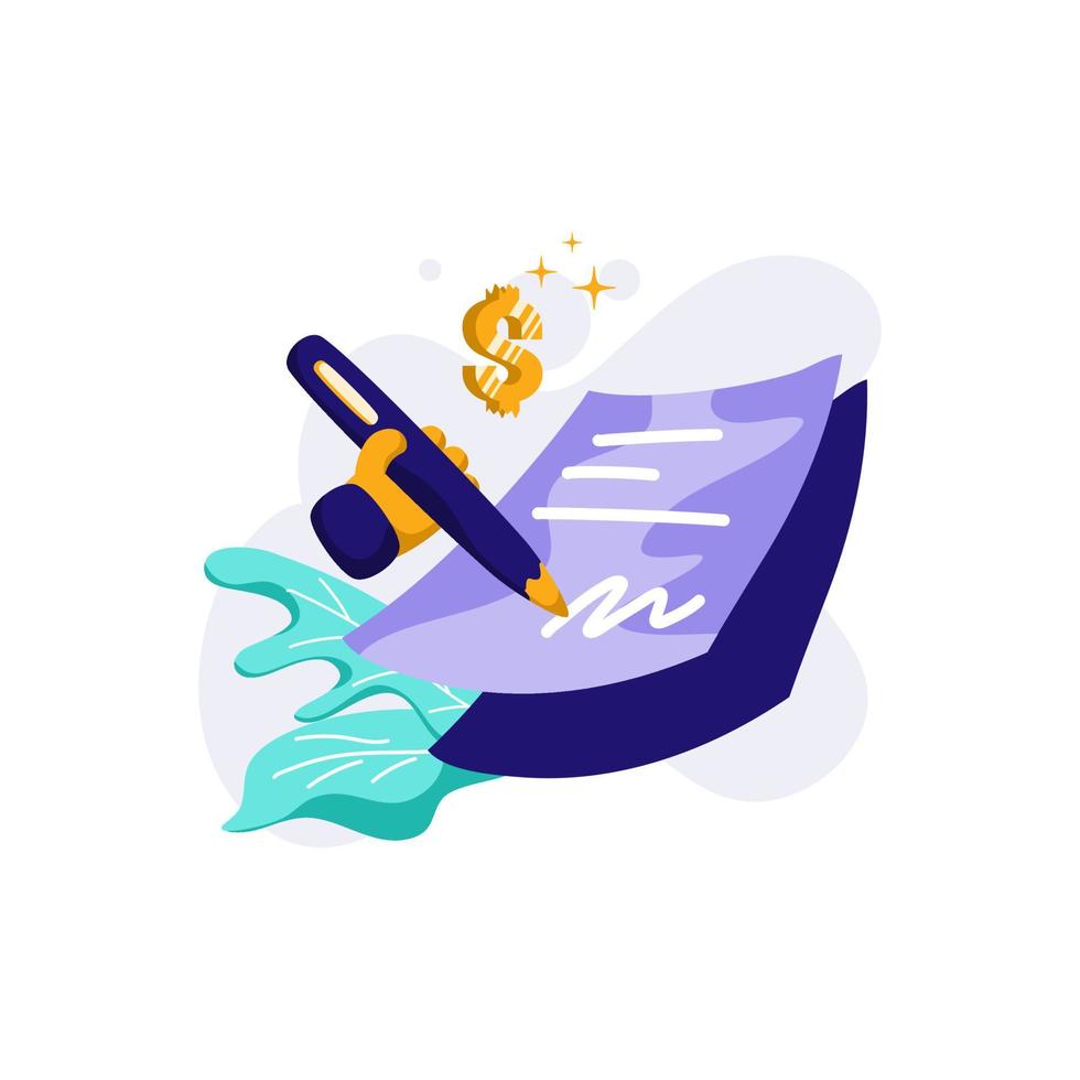 vector de ilustración de icono de pagaré de pago para transacción, pluma, papel de acuerdo de firma, concepto de finanzas financieras, mercado, perfecto para ui ux, aplicación móvil, web, folleto, marketing