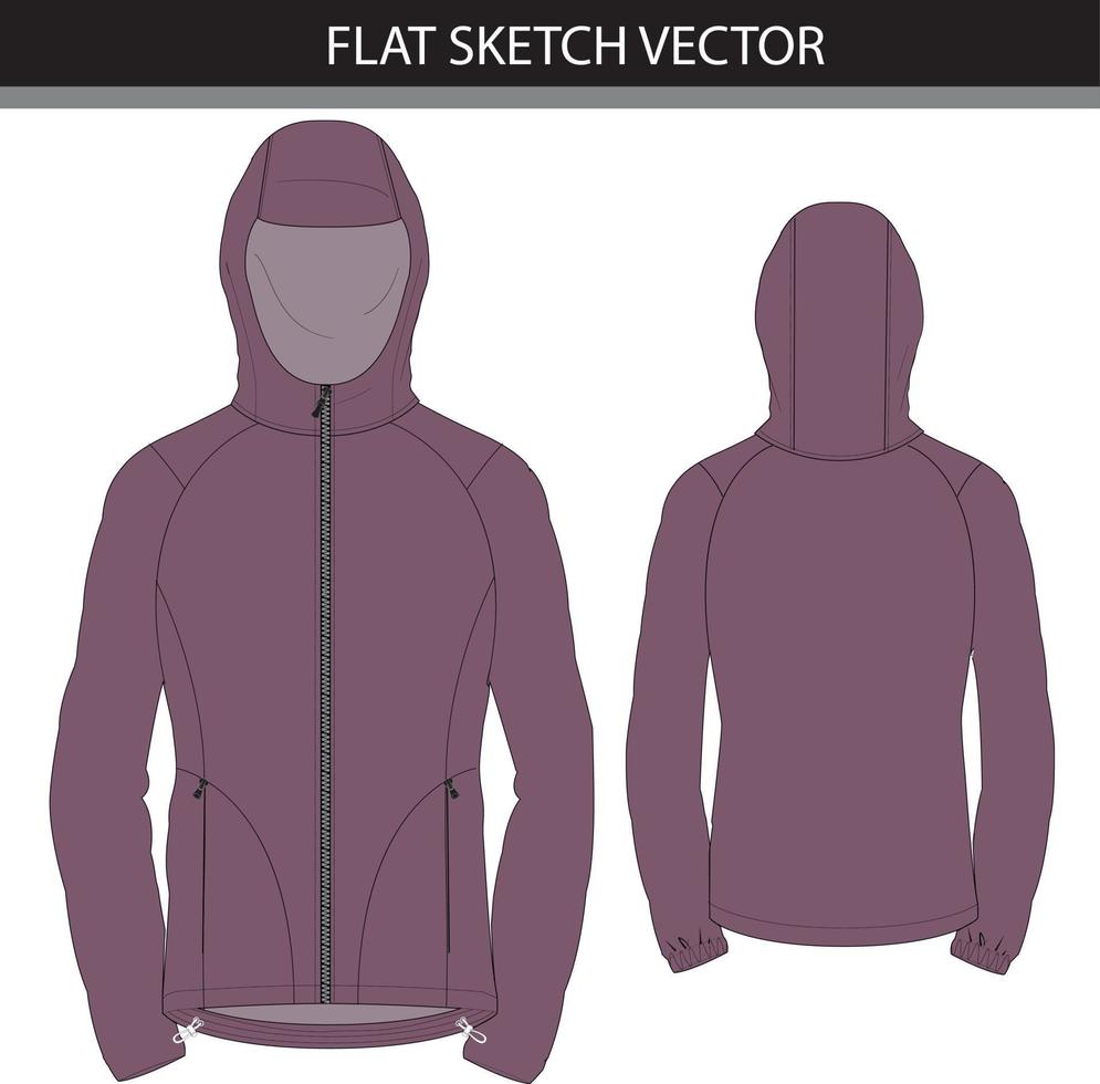 Performance hoodie women sketch flat. vector