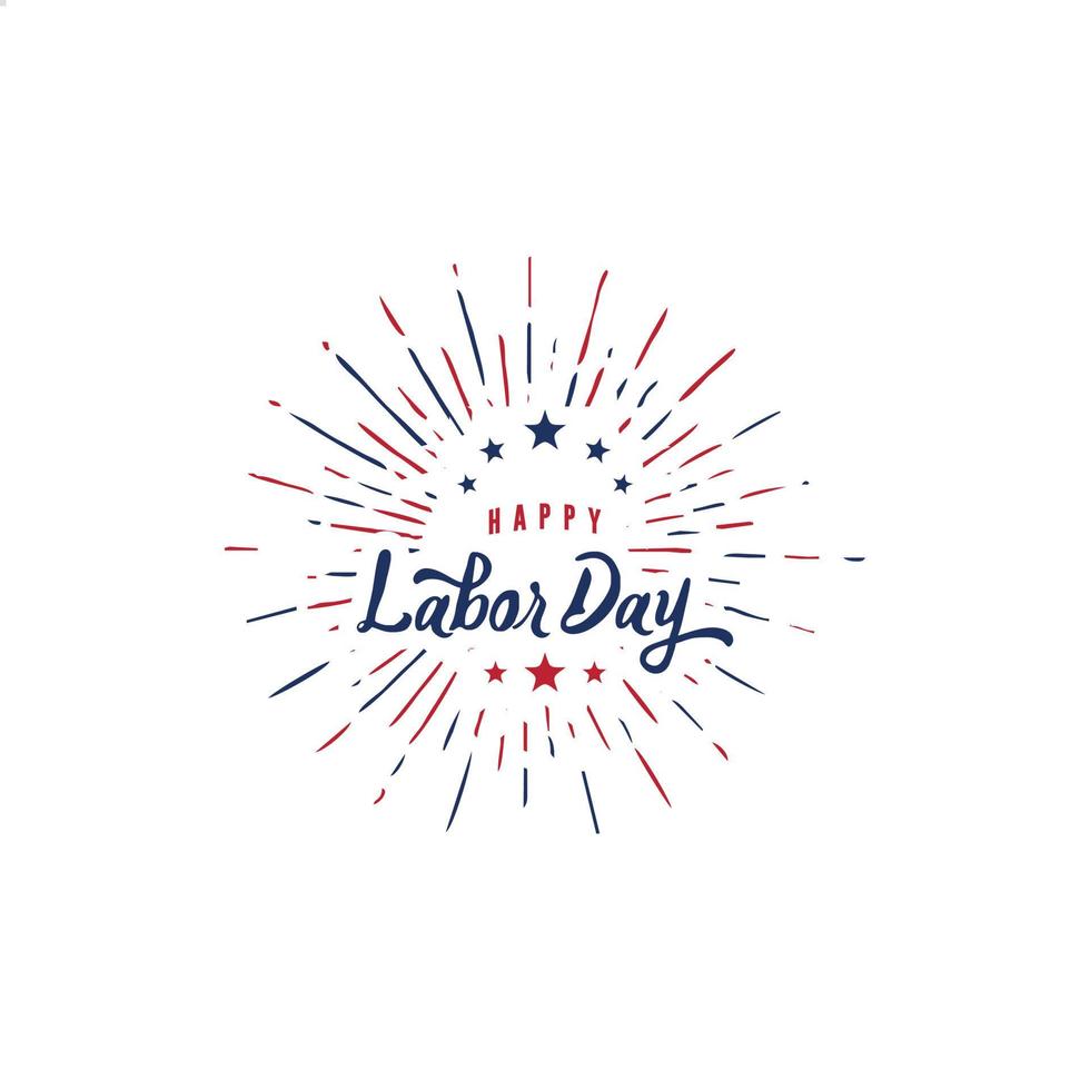 Happy Labor Day handwritten lettering.. Illustration of an American national holiday with a US flag. vector