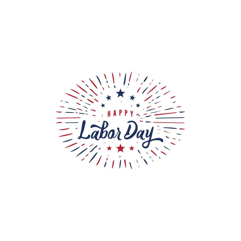 Happy Labor Day handwritten lettering.. Illustration of an American national holiday with a US flag. vector