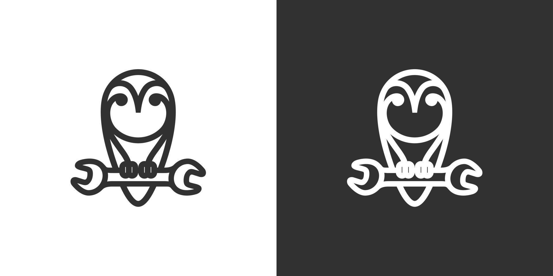 Owl vector logo design with wrench