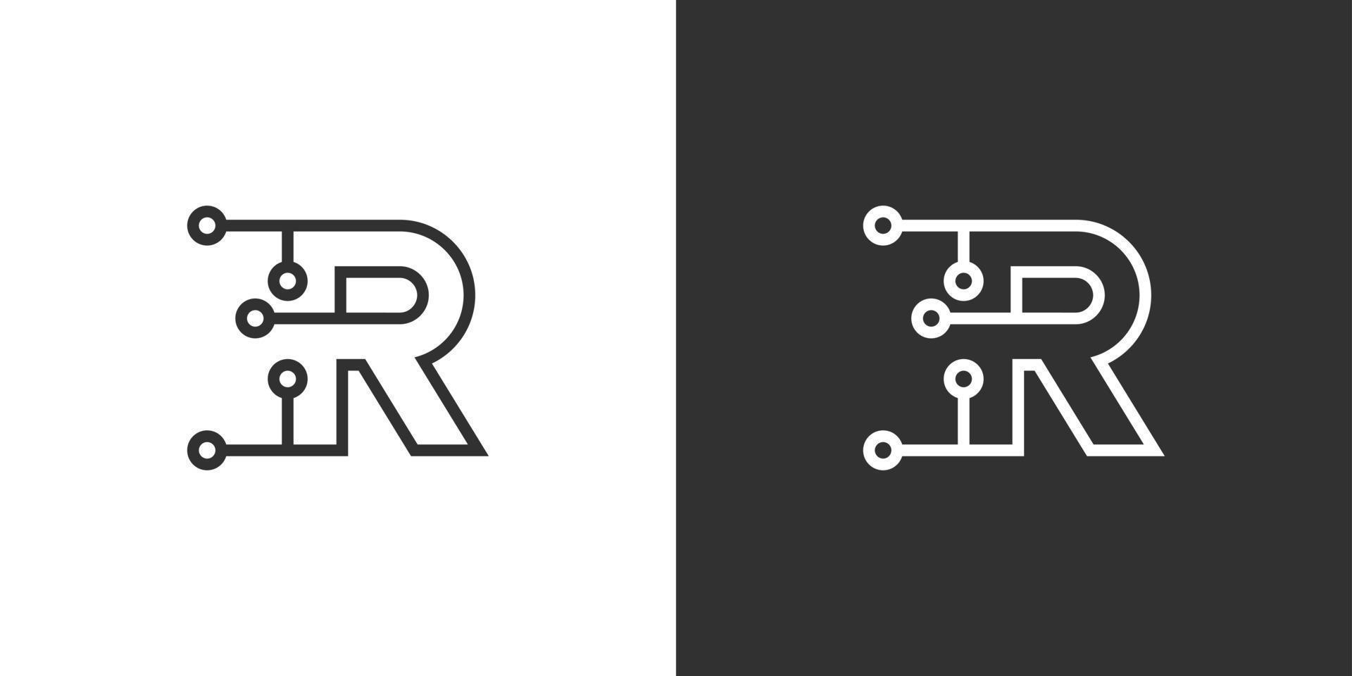 diseño de vector de tecnología de logotipo de letra inicial r.